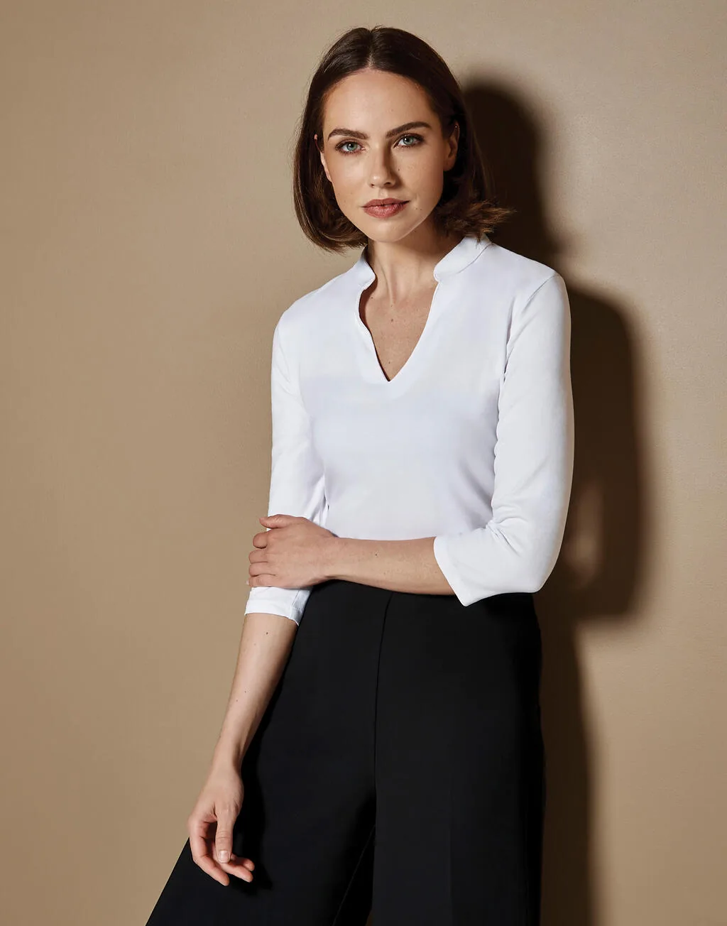Kustom Kit Regular FiTee  Mandarin Collar Top 34 Sleeve - KK785